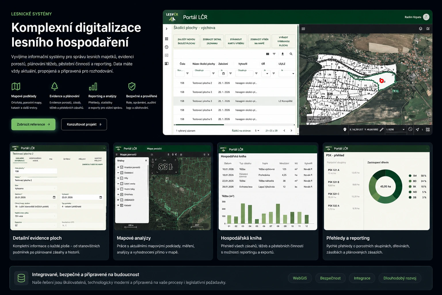 Digitální lesnický systém s mapou, evidencí ploch a reportingem